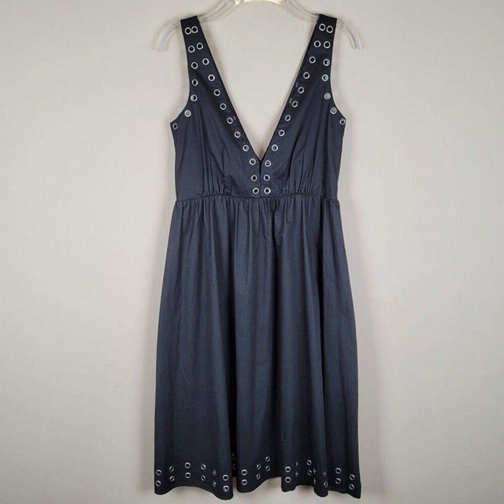 Y2K Marciano Size S Black A-Line Knee Lenght Dress Silver Rings Grommets Eyelet - Picture 3 of 12
